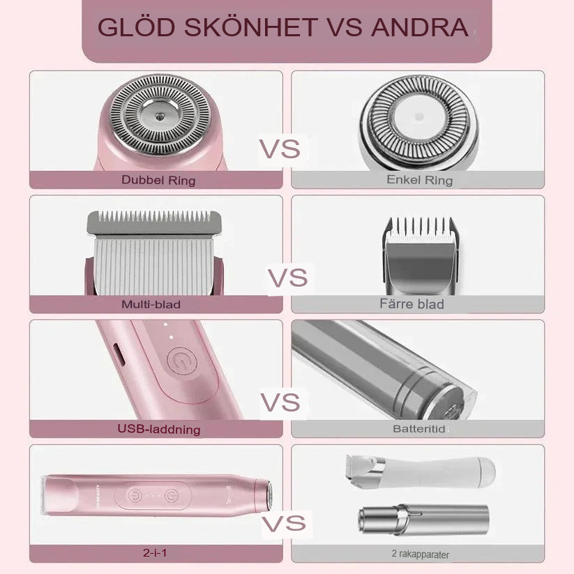 2-i-1 smärtfri bikinihårtrimmer